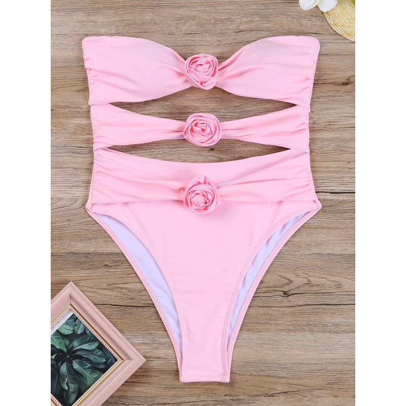 Damen Cut-Out Einteiler Badeanzug mit floralem Detail Echo Archiv