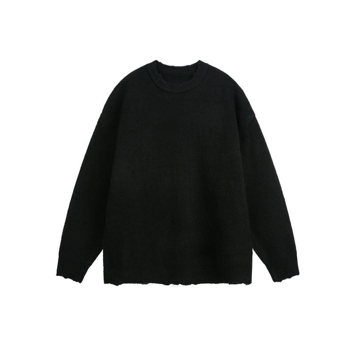 Unisex Oversize Grobstrickpullover mit Rundhalsausschnitt und ausgefranstem Saum Echoarchiv