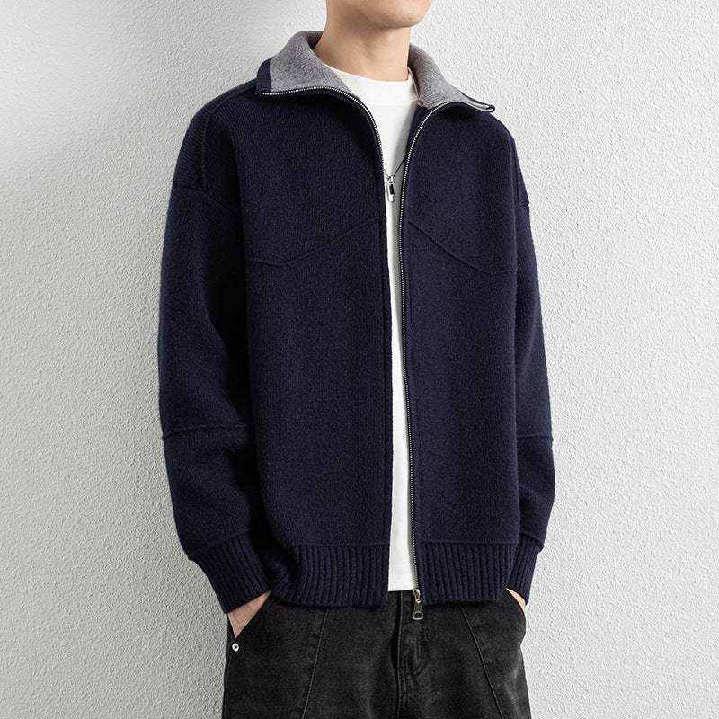 Herren Strick-Zipjacke mit Kontrastkragen und Rippbündchen Echoarchiv