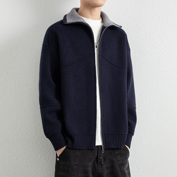 Herren Strick-Zipjacke mit Kontrastkragen und Rippbündchen Echoarchiv