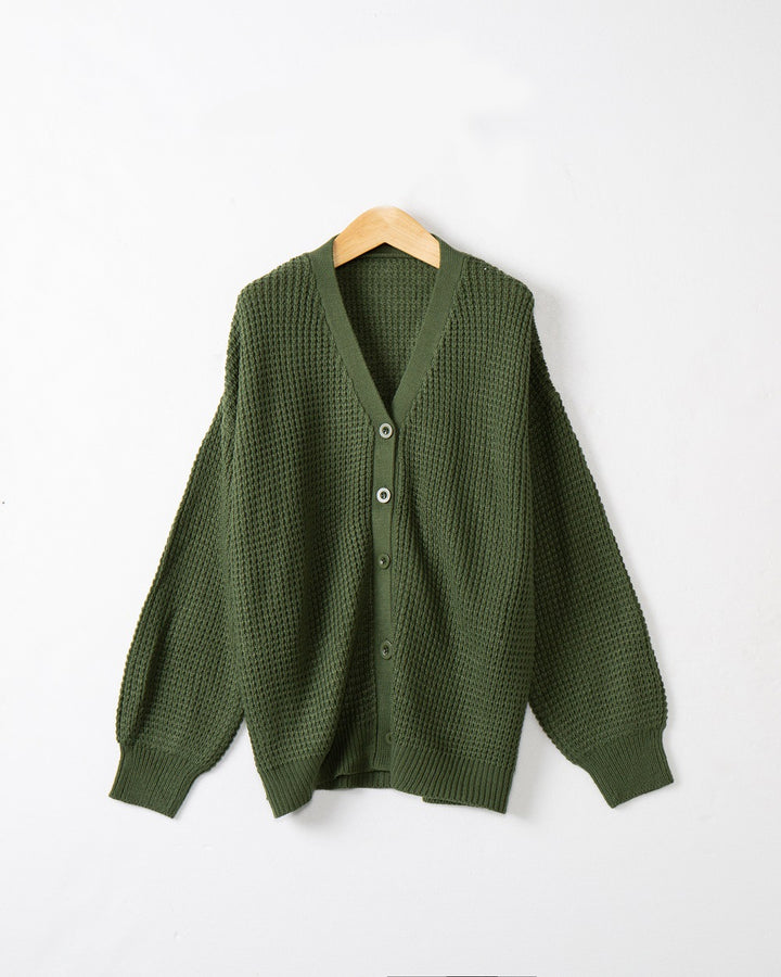 Damen Waffelstruktur-Cardigan mit tiefem V-Ausschnitt und kastigem Oversize-Schnitt Echo Archiv