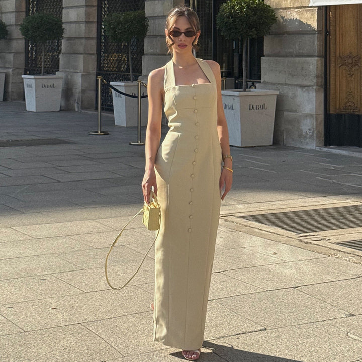 Damen Elegantes Maxikleid mit Halfter-Ausschnitt und raffinierten Knopfdetails Echo Archiv