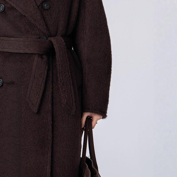Damen Luxuriöser Doppelreihiger Fleece-Mantel Echoarchiv