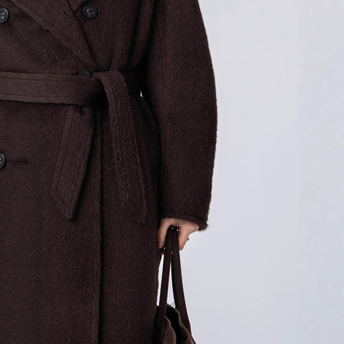 Damen Luxuriöser Doppelreihiger Fleece-Mantel Echoarchiv