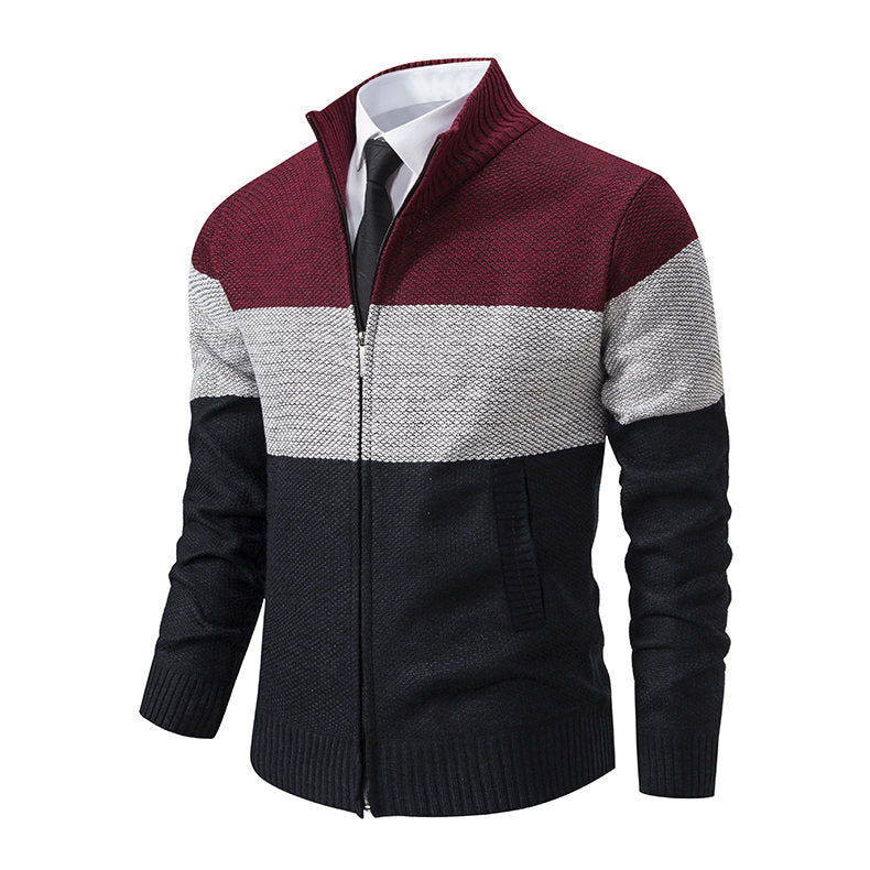 Herren modische Strickjacke mit Stehkragen und modernem Zip Echoarchiv