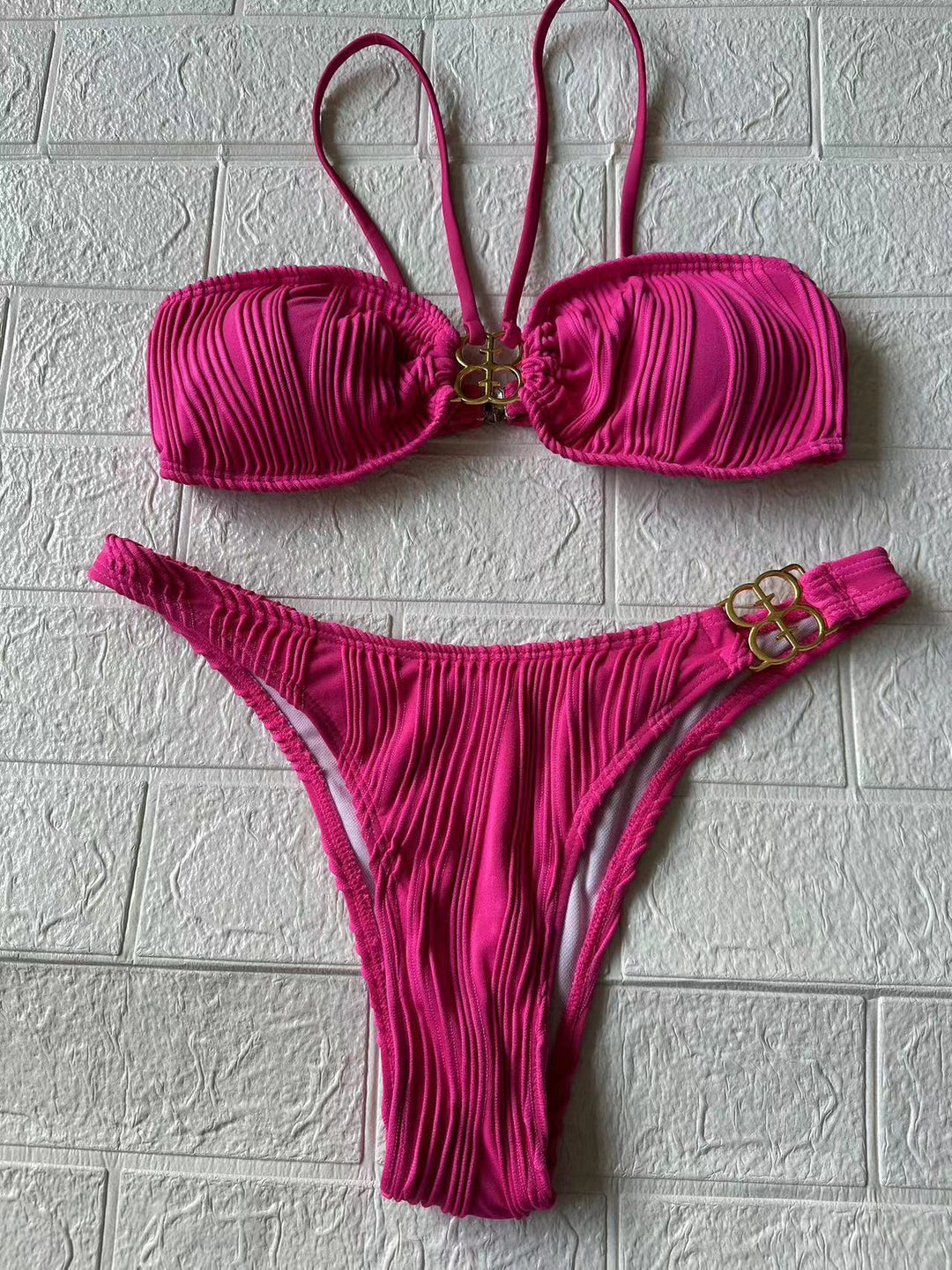 Damen Push-Up Bikini mit Raffung und dekorativem Goldschmuck Echo Archiv