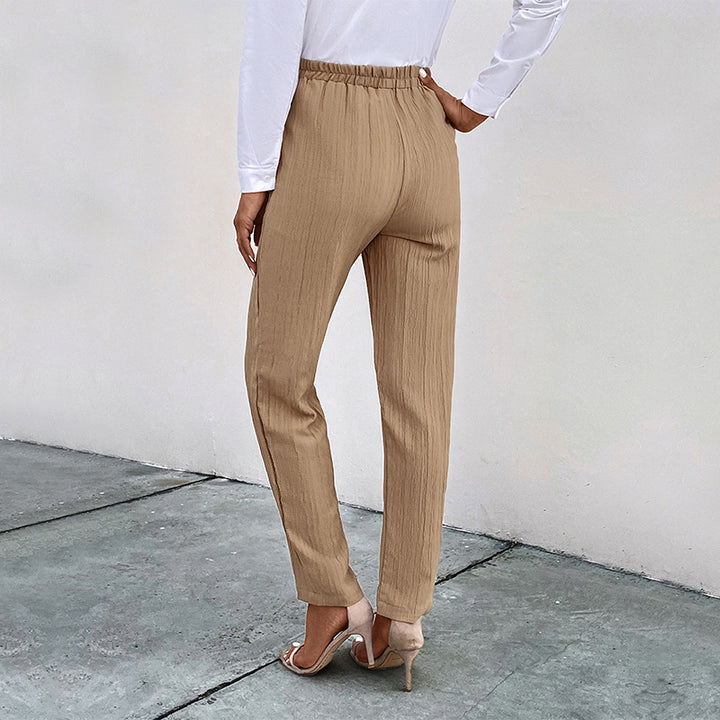 Damen Leichte Crinkle-Hose mit hohem Elastikbund, Tunnelzug und aufgesetzten Taschen Echoarchiv