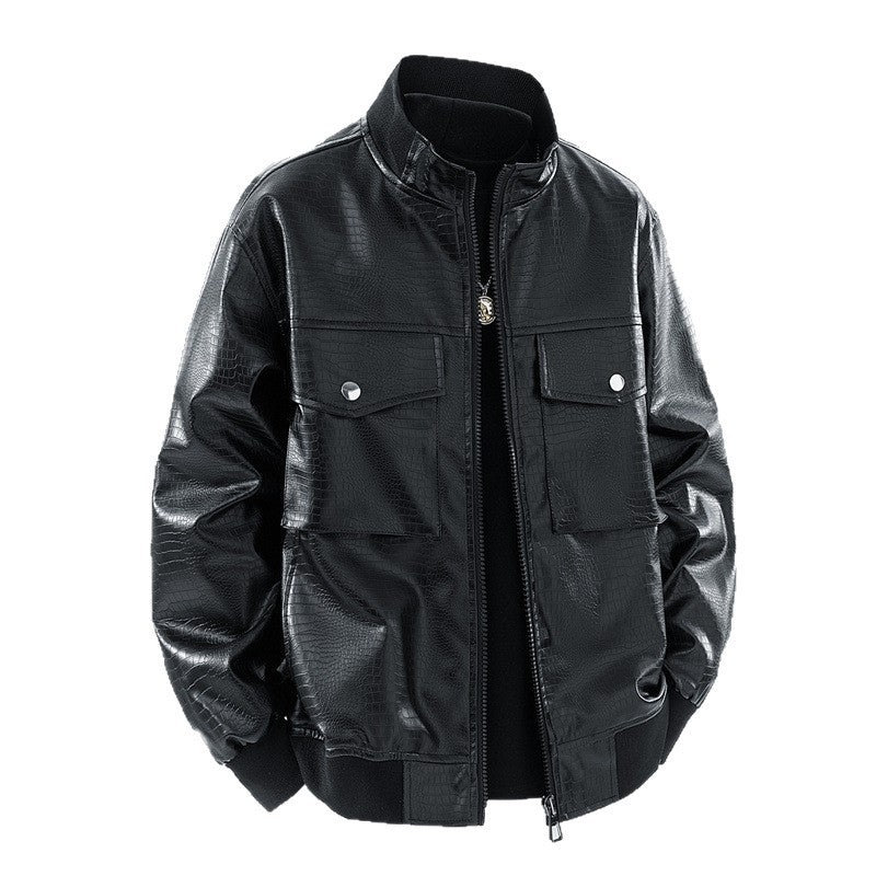 Herren lässige Pilotjacke im glänzenden Lederlook Echoarchiv