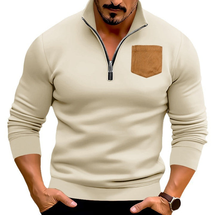 Herren modischer Pullover mit halbem Reißverschluss und kontrastierender Brusttasche Echoarchiv