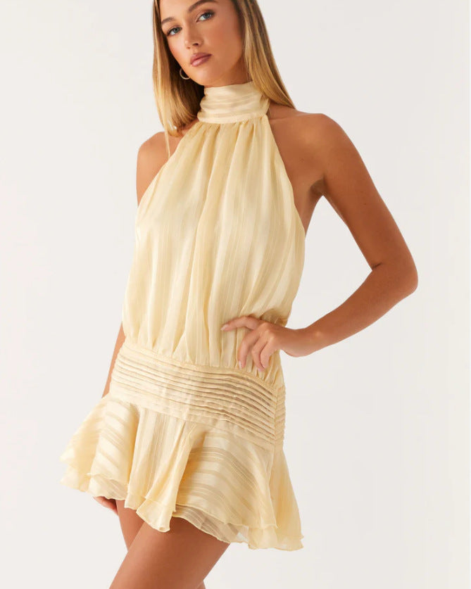 Damen Neckholder Minikleid mit Rüschensaum und gepolstertem Oberteil Echo Archiv