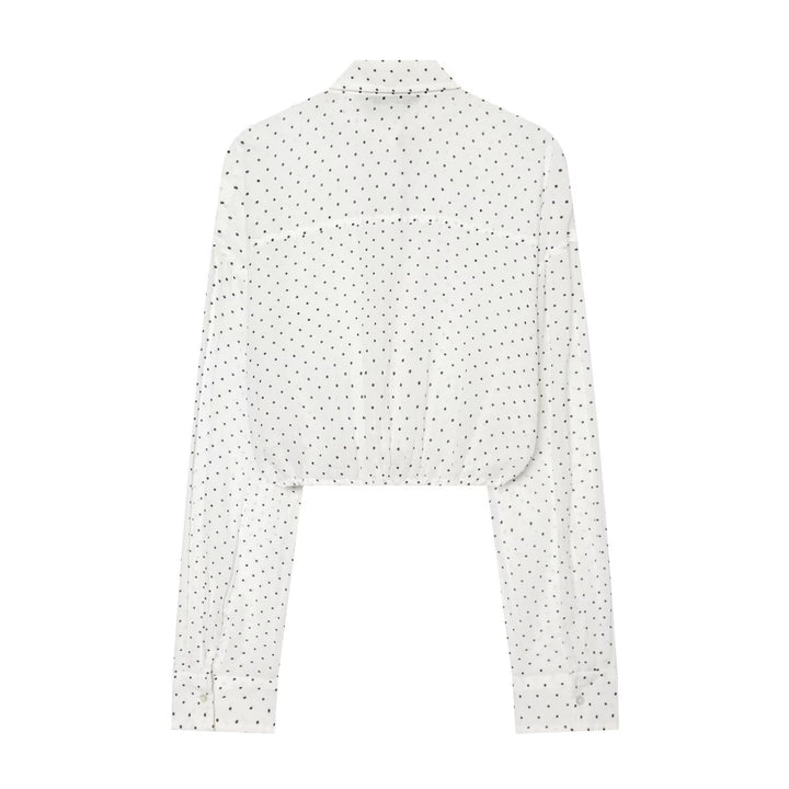 Damen Gepunktete Cropped-Bluse mit Kordelzug und Hemdkragen Echo Archiv