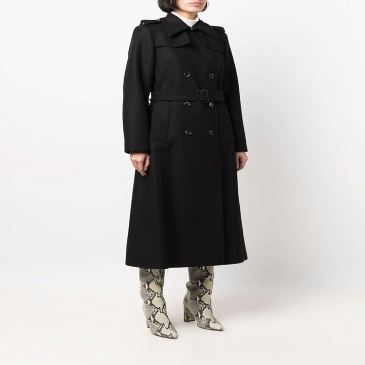 Damen Gehrock-Mantel im Trenchcoat-Stil mit betonter Taille und Schulterriegel Echoarchiv