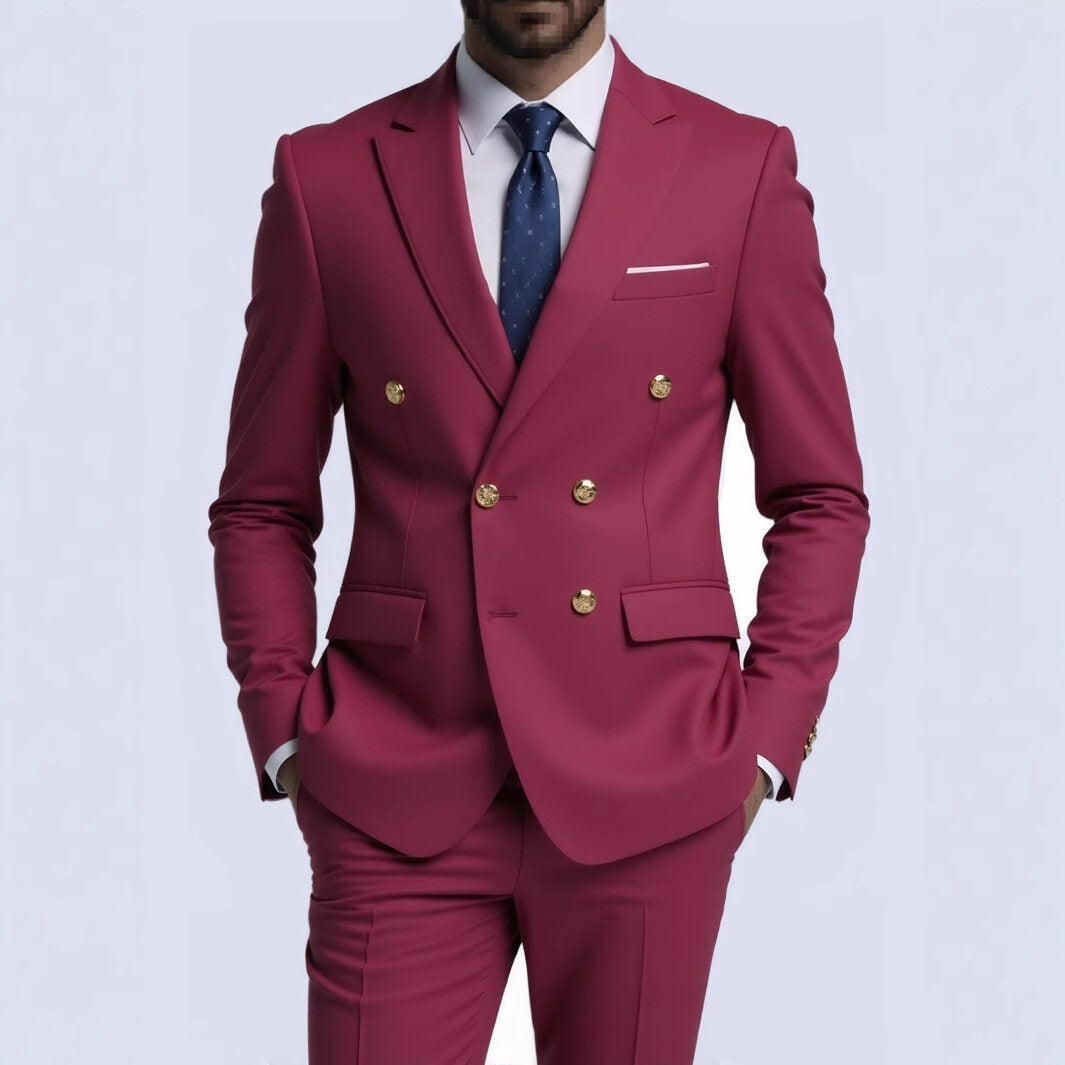 Herren nan doppelreihiger Slim-Fit Anzug mit goldenen Zierknöpfen und schmaler Businesshose Echo Archiv