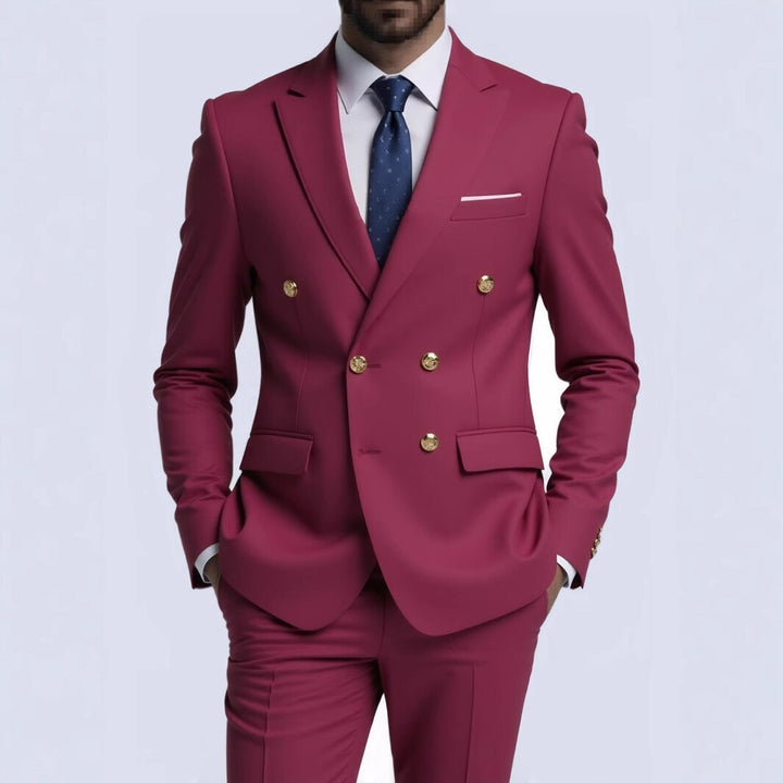 Herren nan doppelreihiger Slim-Fit Anzug mit goldenen Zierknöpfen und schmaler Businesshose Echo Archiv