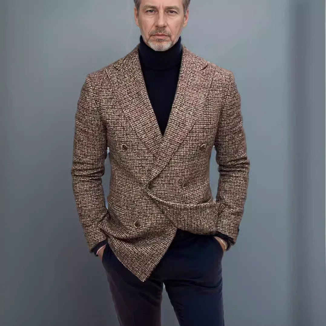 Herren eleganter Doppeltbreasted Blazer im modernen Karodessin Echoarchiv