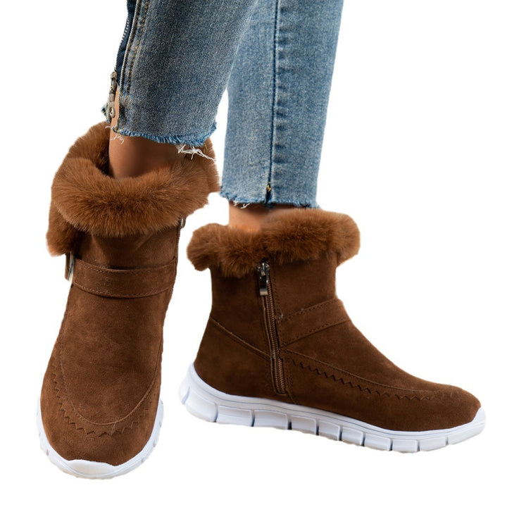 Damen nan gefütterte Kurzstiefel mit Kunstfellbesatz, Velourslederoptik, seitlichem Reißverschluss, dekorativer Metallschnalle und profilierter Lightweight-Sohle Echo Archiv