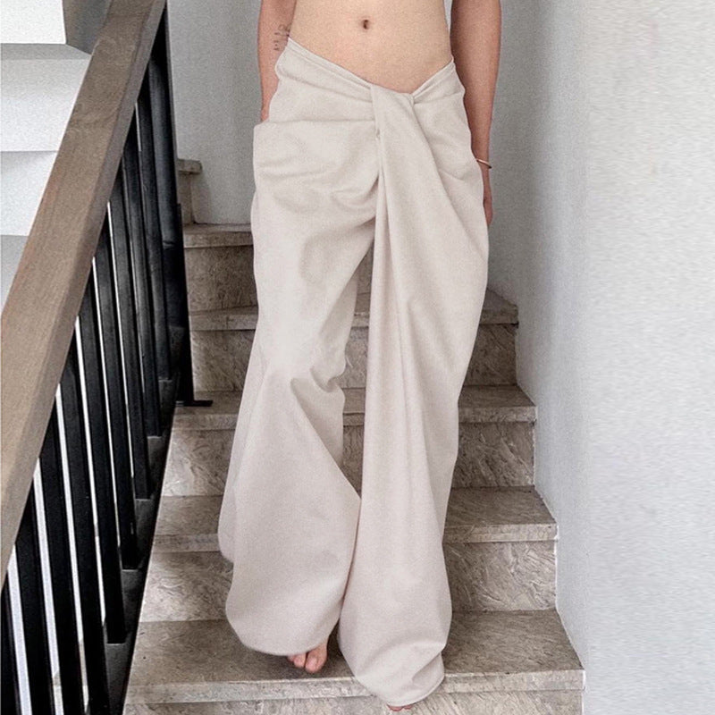 Damen hochtaillierte Palazzohose mit Drapé-Detail und weitem Bein – Avélisse