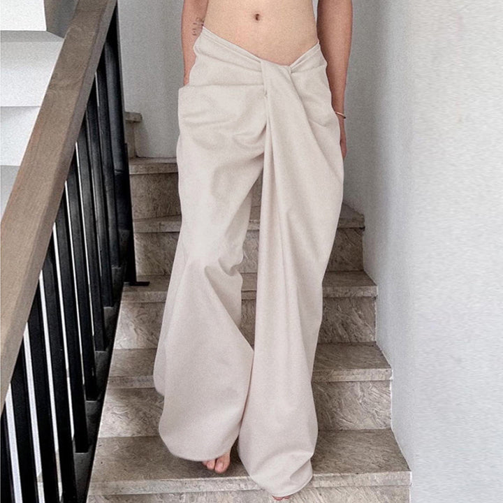 Damen hochtaillierte Palazzohose mit Drapé-Detail und weitem Bein – Avélisse