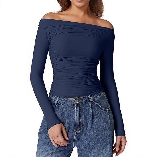 Damen Schulterfreies tailliertes Stretch-Longsleeve mit Raffung und figurbetonter Silhouette – Avérine