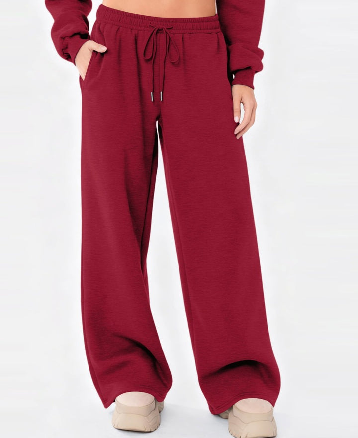 Damen weite Loungehose mit hohem Komfortbund, elastischem Tunnelzug und seitlichen Eingrifftaschen – Avélisse