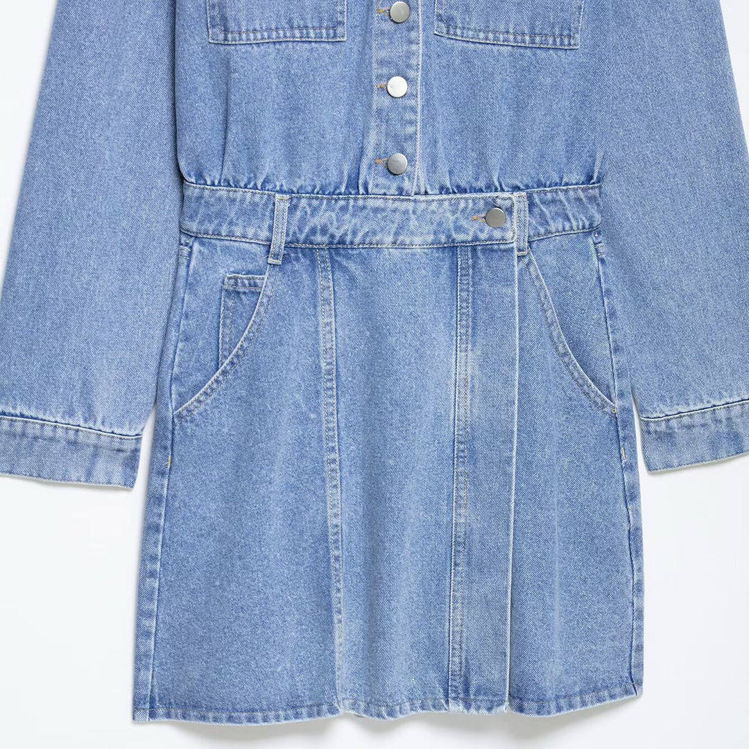 Damen Jeanskleid mit Hemdblusenkragen Taillengürtel und aufgesetzten Taschen Echo Archiv