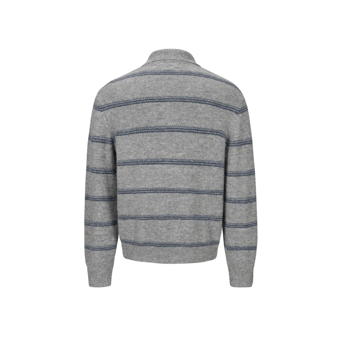 Herren Grobgestrickter Polokragenpullover mit Halbdruckknopfblende und Streifenstruktur Echoarchiv