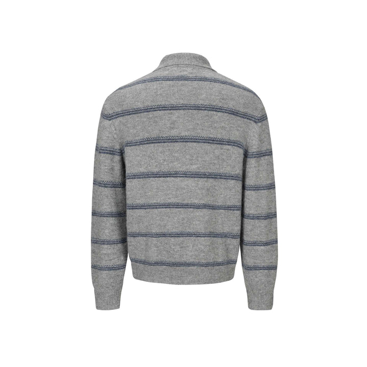 Herren Grobgestrickter Polokragenpullover mit Halbdruckknopfblende und Streifenstruktur Echoarchiv