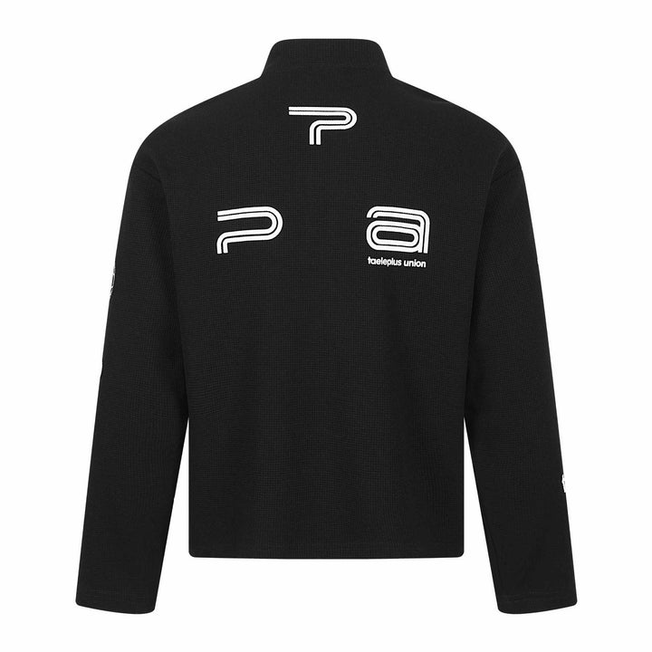 Unisex Thermo‑Waffel-Halbzip mit Stehkragen und Allover-Logoprint Echoarchiv