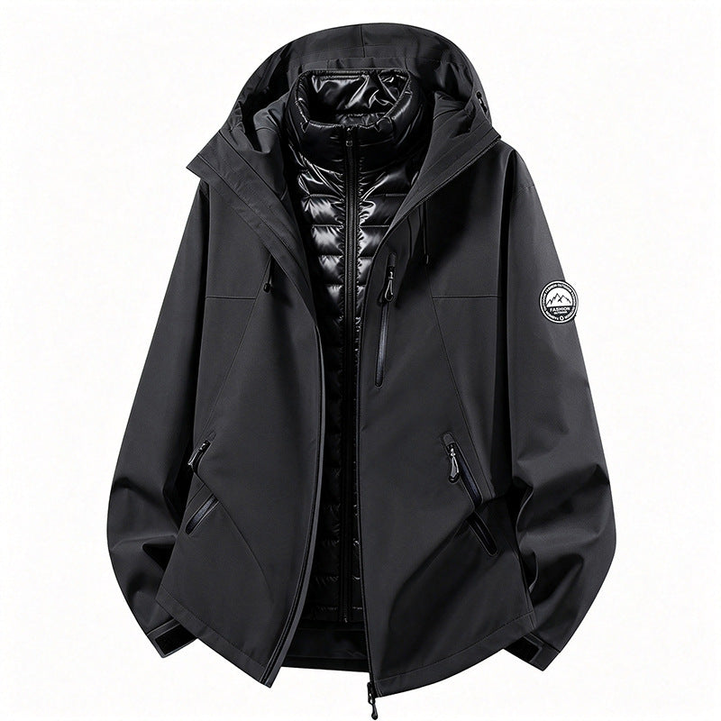 Unisex nicht wasserdichte dreiteilige Softshell-Jacke mit abnehmbarer gestepptem Innenjacke und Kapuze – Taviero