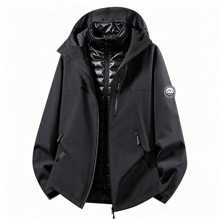Unisex nicht wasserdichte dreiteilige Softshell-Jacke mit abnehmbarer gestepptem Innenjacke und Kapuze – Taviero