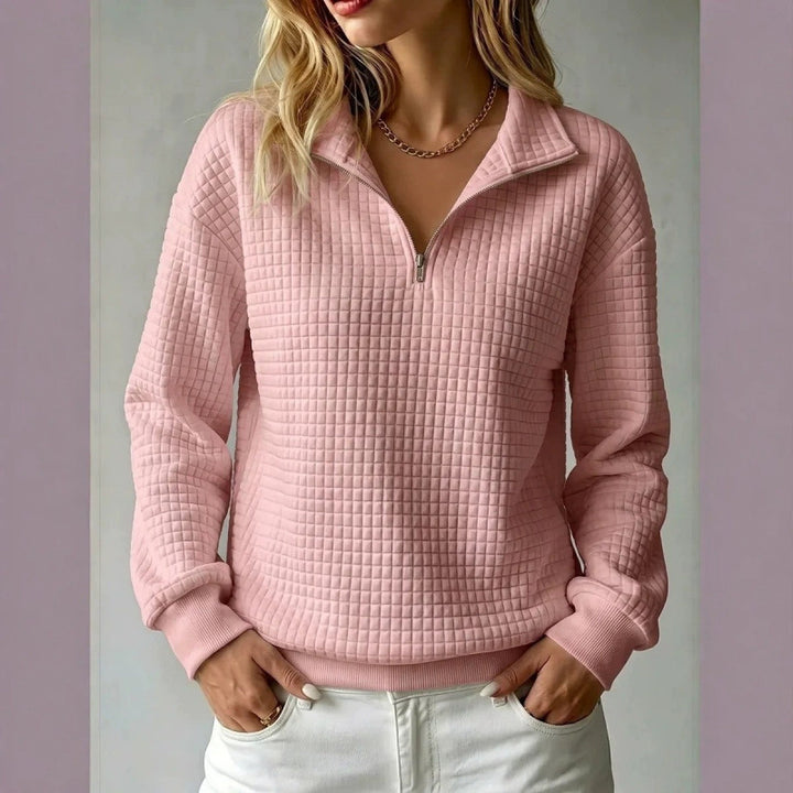 Damen Stepp-Sweatshirt mit halbem Reißverschluss und Kachelstruktur Echoarchiv