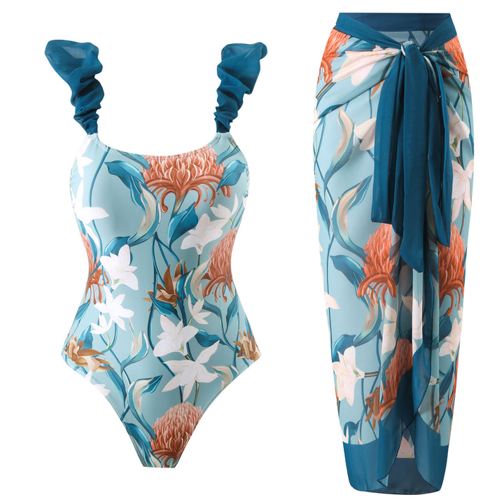Damen Einteiler Badeanzug mit blumigen Rüschendetails Echo Archiv