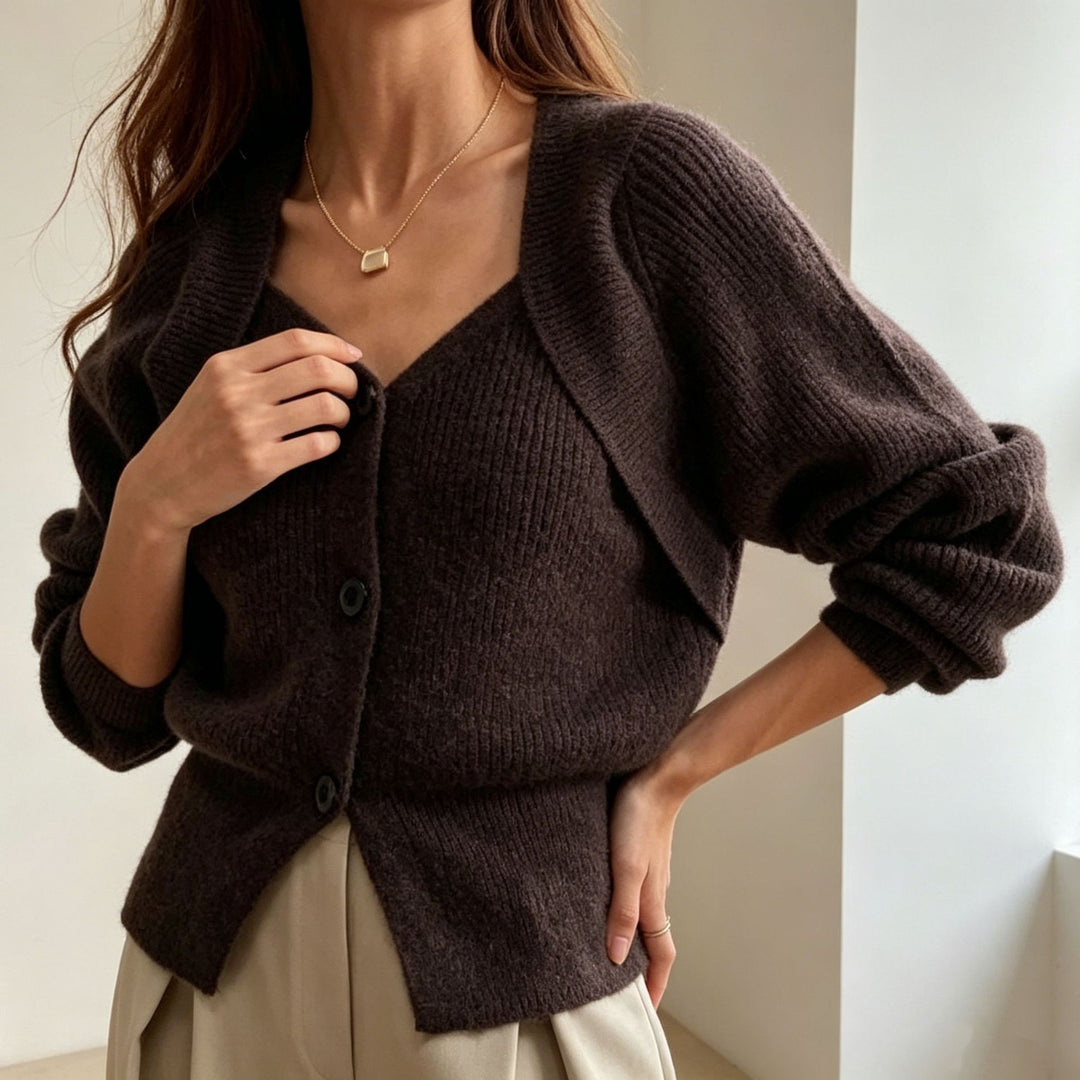 Damen Überschnittiger Feinstrick-Cardigan mit V-Ausschnitt und Knopfleiste – Veloura