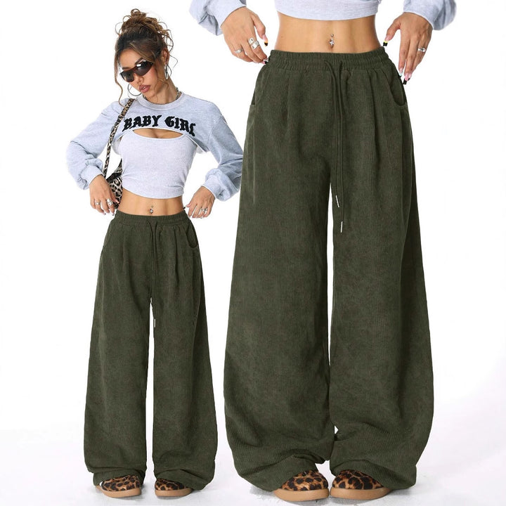 Damen Weite-Hosen Hohe Taille Corduroy Lounge Pants Echoarchiv