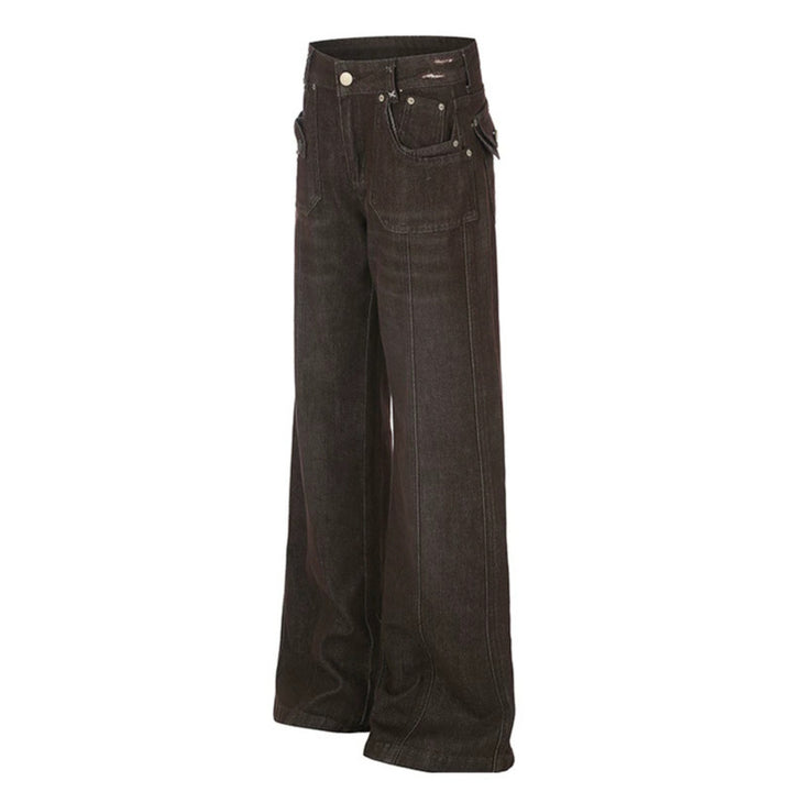 Damen Weite High‑Waist Denimhose mit geradem Bein und Utility‑Pattentaschen Echoarchiv