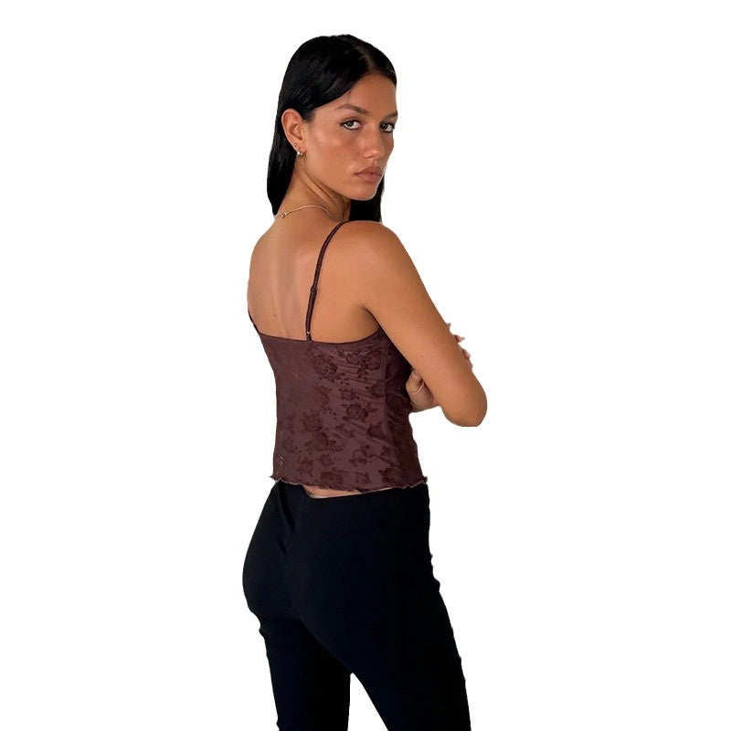 Damen Spitzen-Crop-Top mit floralem Design Echo Archiv