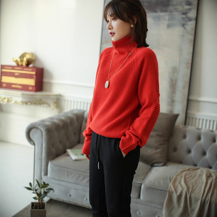 Damen Rollkragenpullover aus feinem Rippstrick mit Raglanärmeln und legerer Silhouette Echoarchiv