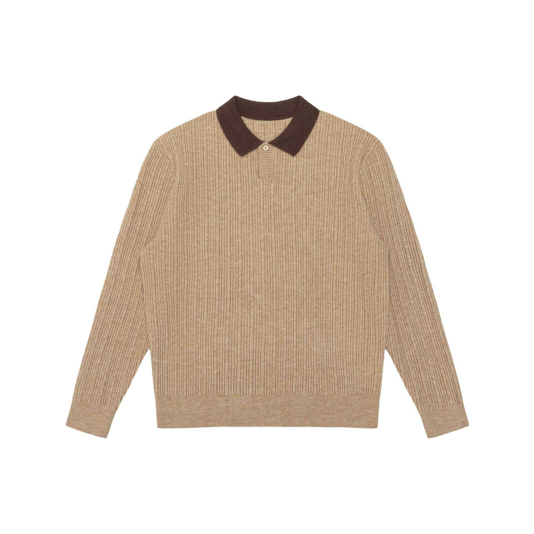 Herren Feinstrukturierter Rippstrick-Polo-Pullover mit Kontrastkragen Echoarchiv