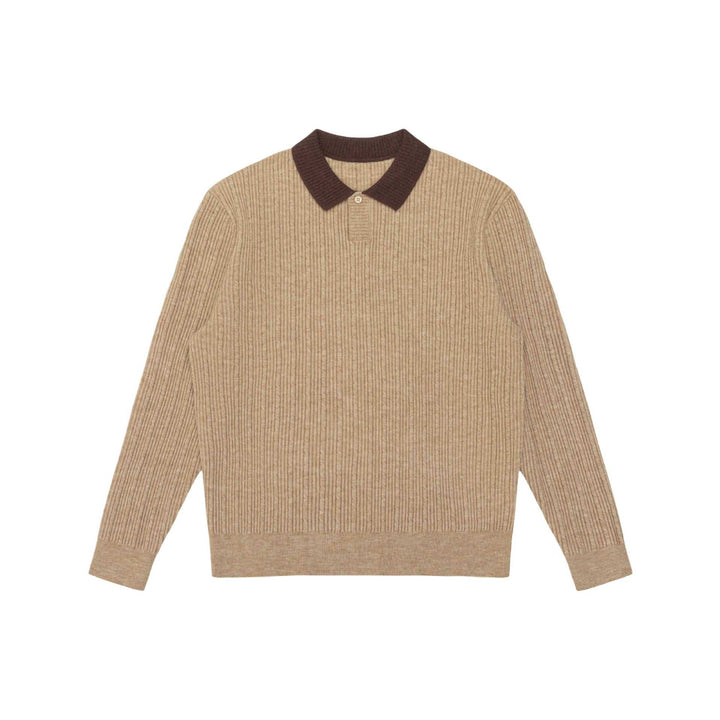 Herren Feinstrukturierter Rippstrick-Polo-Pullover mit Kontrastkragen Echoarchiv