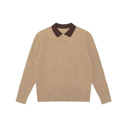 Herren Feinstrukturierter Rippstrick-Polo-Pullover mit Kontrastkragen Echoarchiv