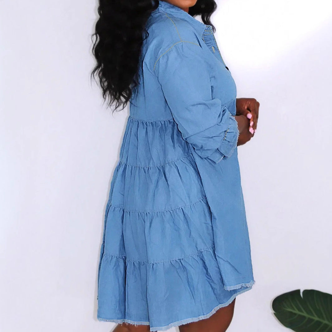 Damen Oversize-Denim-Hemdkleid mit durchgehender Knopfleiste und Eingrifftaschen Echo Archiv