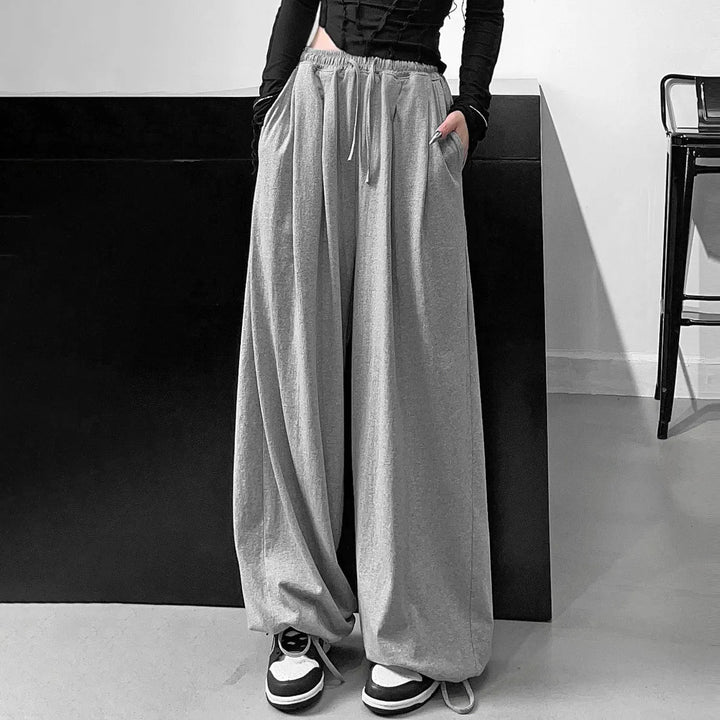 Damen weite hochgeschnittene Lounge-Hose aus weichem Jersey mit Tunnelzug und Seitentaschen – Avélisse