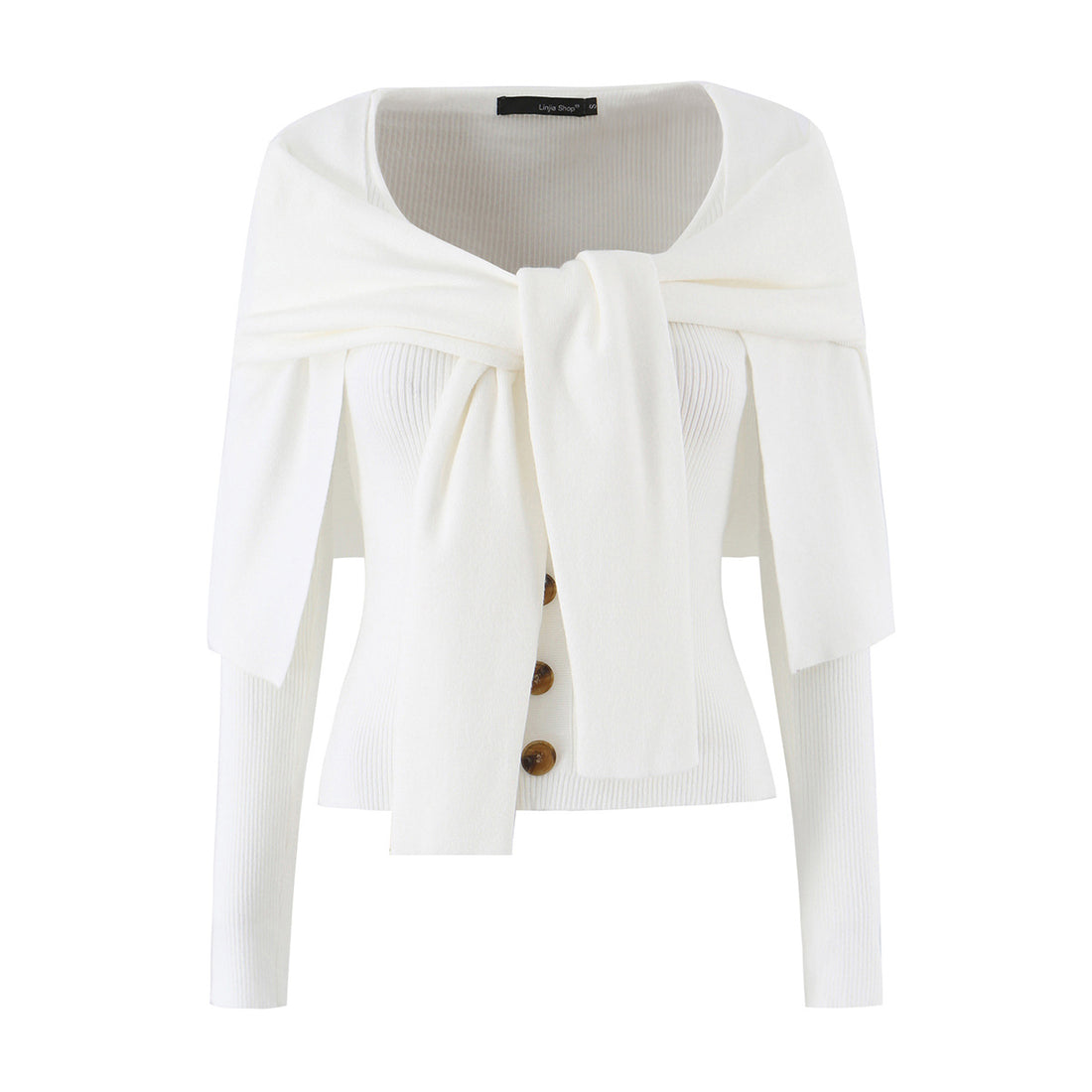 Damen Schulterstrick-Cardigan mit abnehmbarem Schultertuch-Detail Echoarchiv