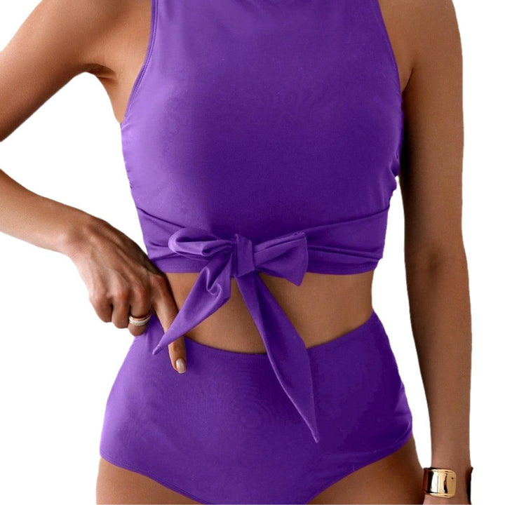 Damen Hoch tailliertes Bikini-Set mit modischem Knoten-Detail Echo Archiv