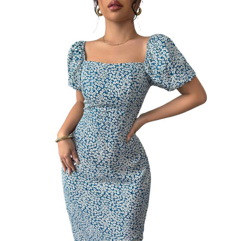 Damen Midikleid mit schulterfreien Puffärmeln und floralem Muster Echo Archiv