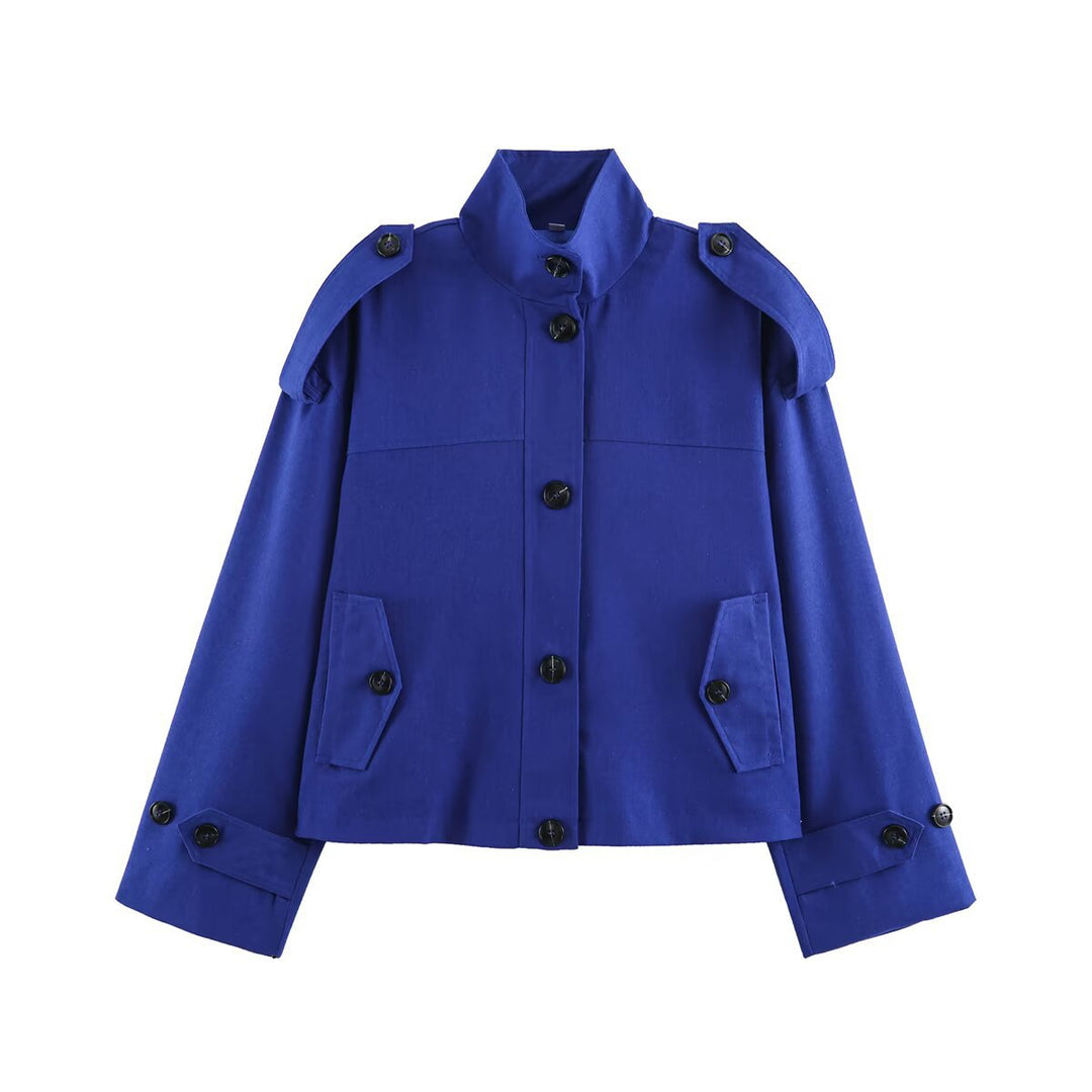 Damen Kurz geschnittene Utility‑Jacke mit Stehkragen, Schulterklappen und Pattentaschen Echo Archiv