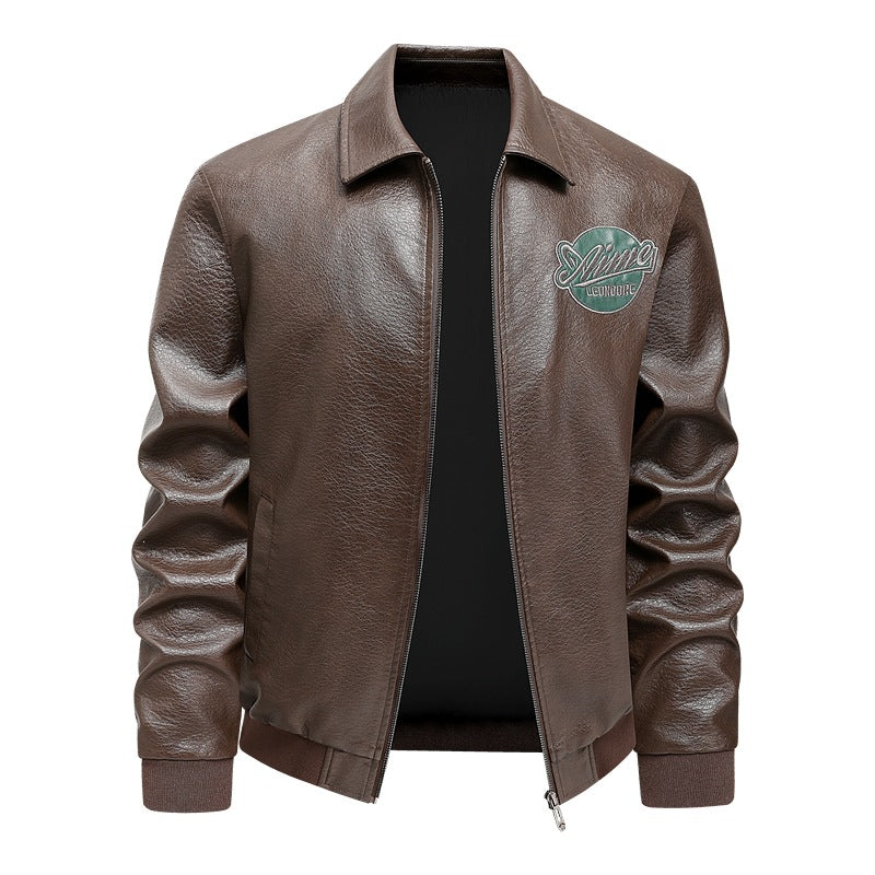 Herren Lässige Lederjacke mit Stickdetails Echo Archiv