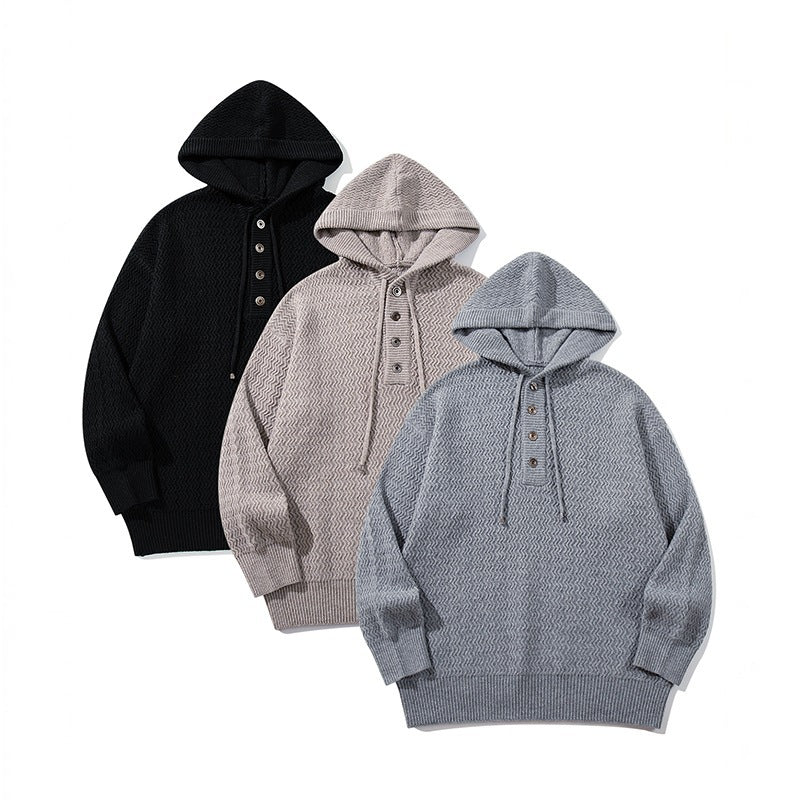 Unisex Strukturstrick-Hoodie mit halber Knopfleiste und Tunnelzugkapuze Echo Archiv