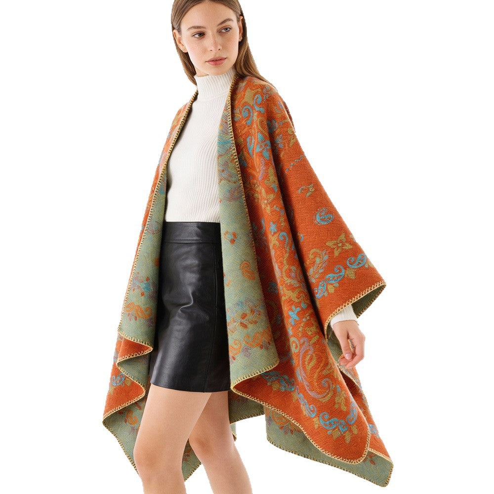 Damen Wendbarer Jacquard-Cape-Überwurf mit ornamentaler Struktur – Avérine