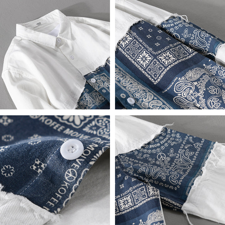Herren Patchwork-Hemdjacke mit Bandana-Einsatz, rohen Kanten und weiter Passform Echoarchiv